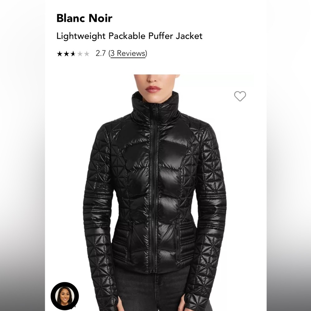 Blanc Noir Lightweight Packable Puffer Jacket, NWT, size Medium